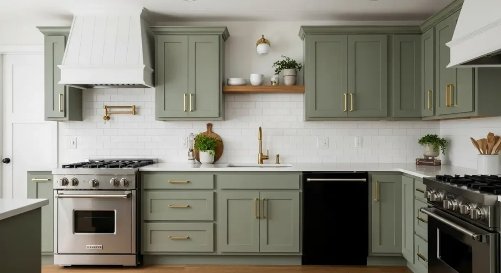 Green and Gold Mix Kitchen cabinets