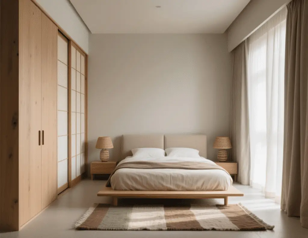 Japandi Bedroom With Sliding Wardrobes