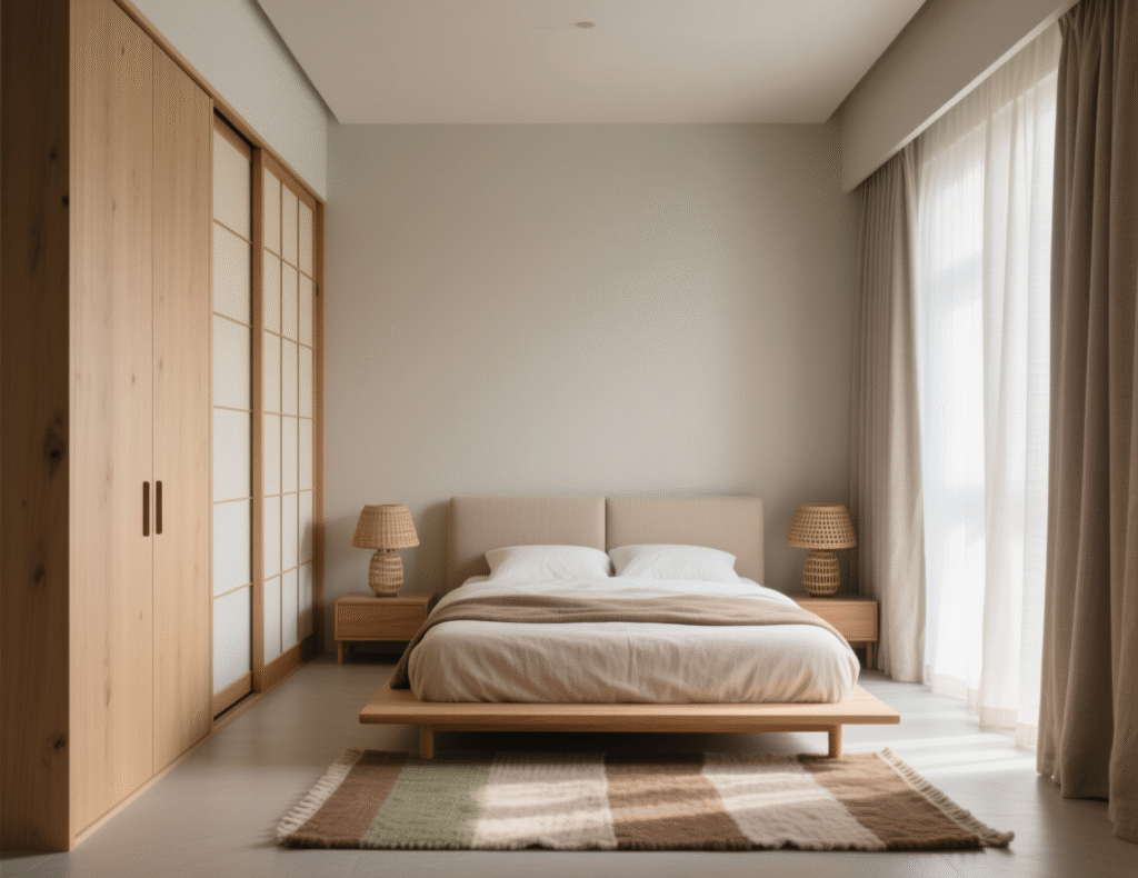 Japandi Bedroom With Sliding Wardrobes