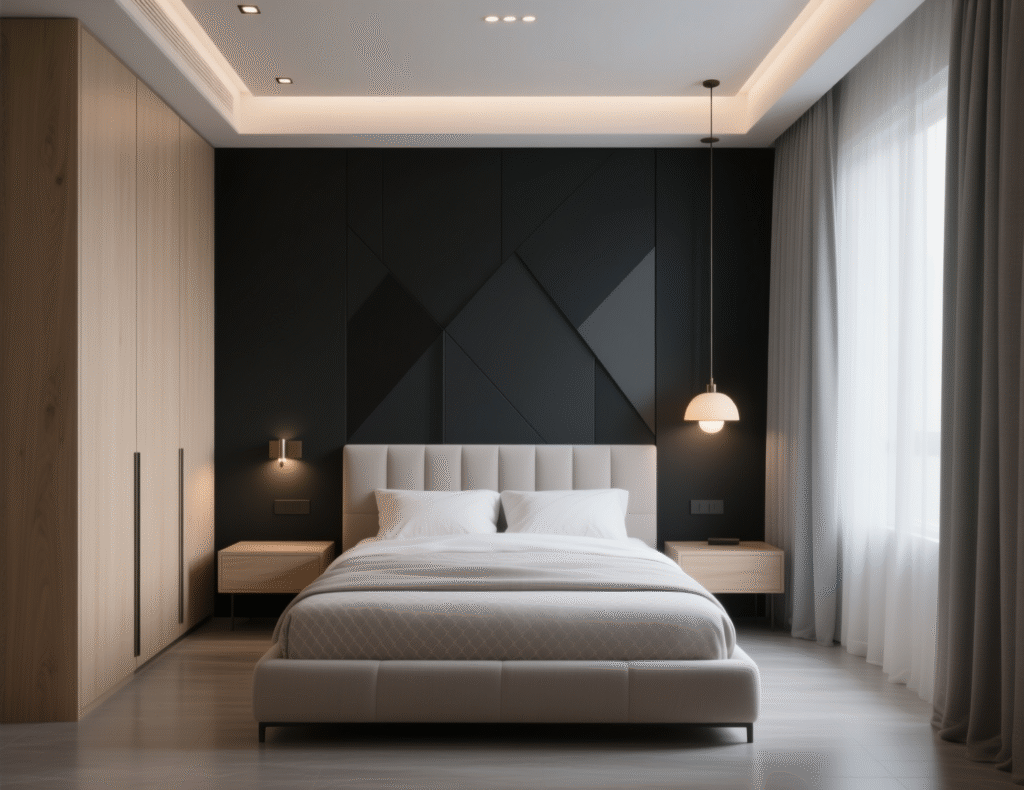 Neutral Bedroom With Light‑Dark Contrast

