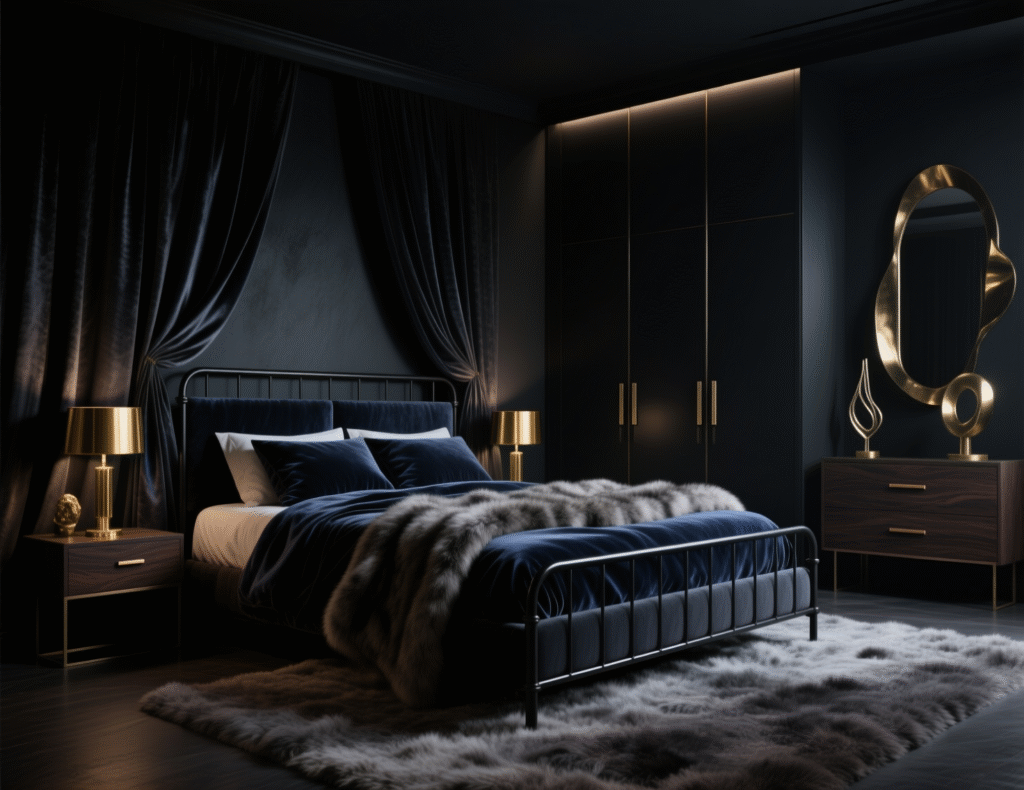 Dark & Moody Bedroom With Luxe Interior