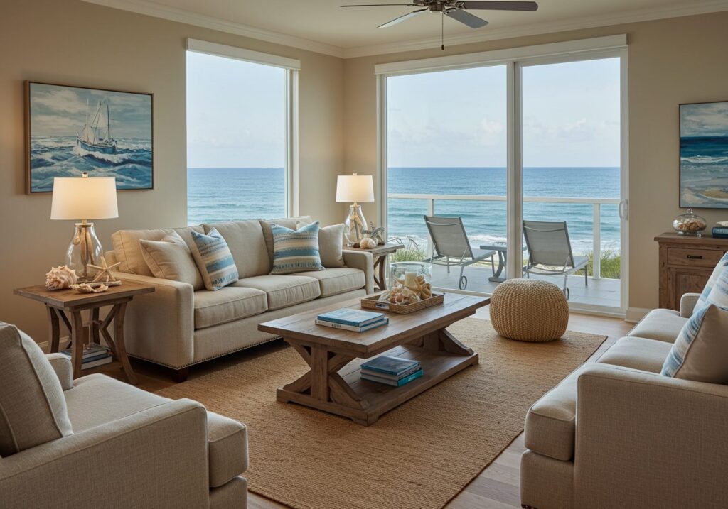 Modern Beach Themed Coastal Living Room