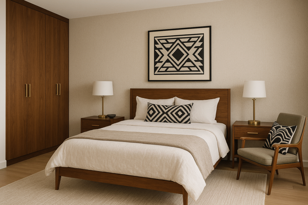 Mid‑Century Modern Bedroom With Textured Accents