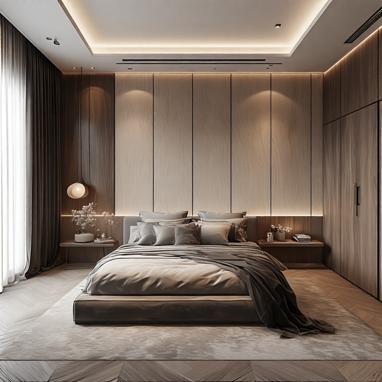 . Modern Bedroom Featuring Textured Backdrop Panels