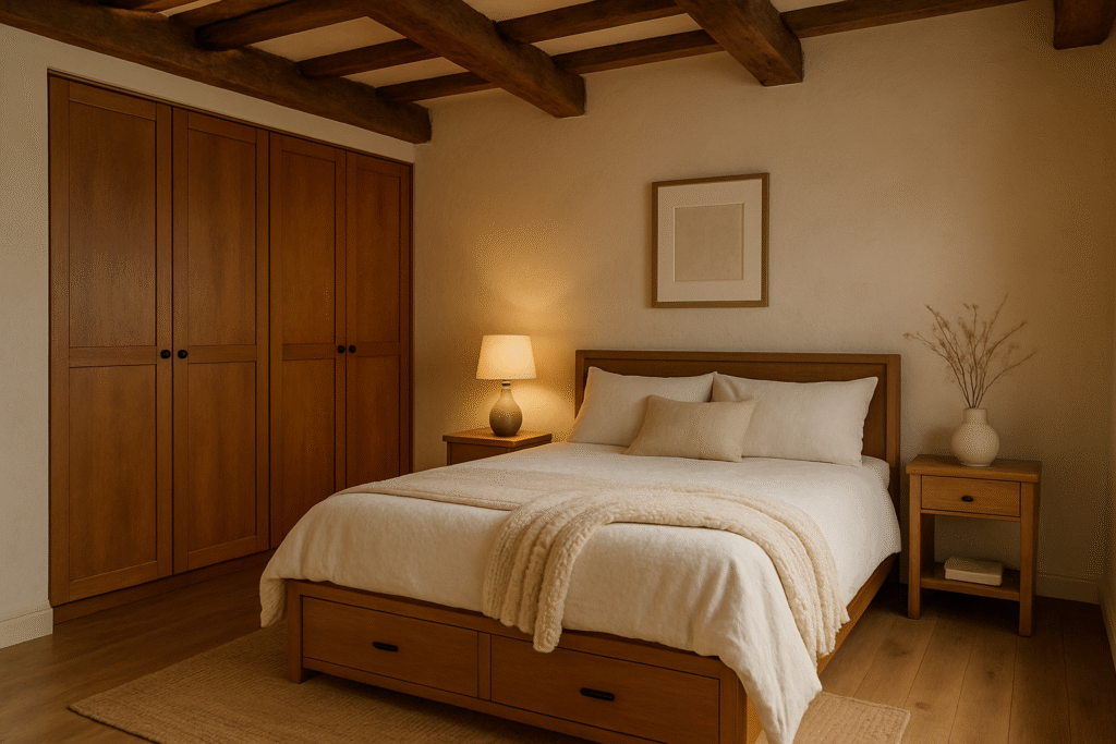  Rustic Bedroom With Earth‑Tone Wardrobes