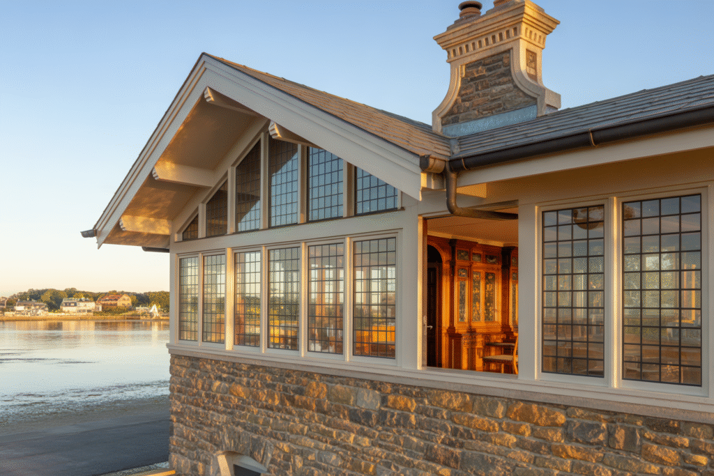 Lakefront Tudor with Stone Detailing