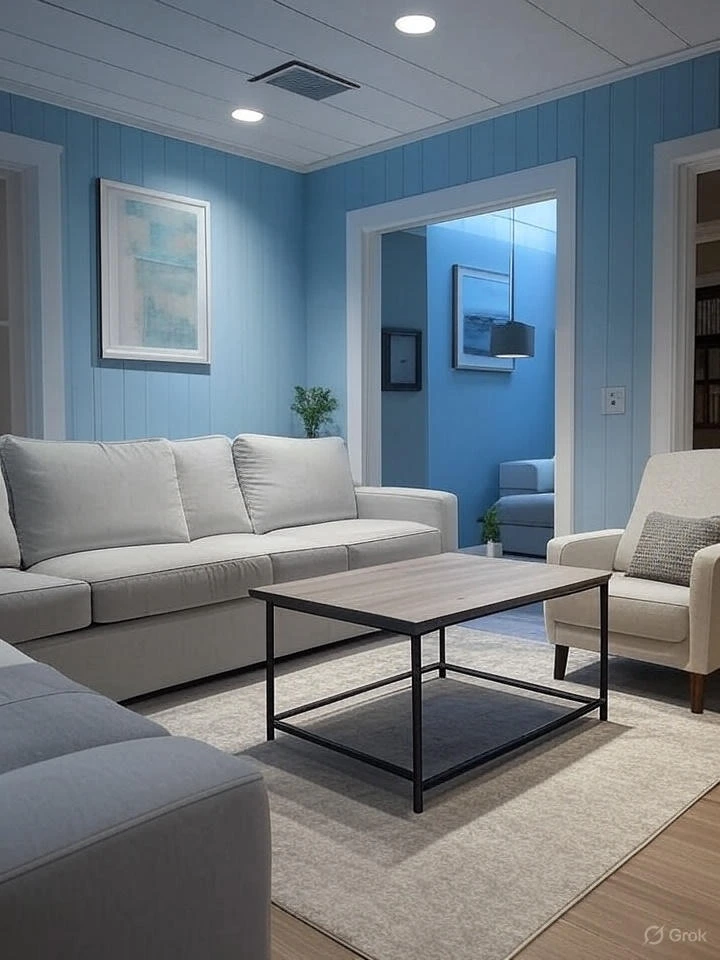 Painted Beadboard Ceiling in Soft Blue