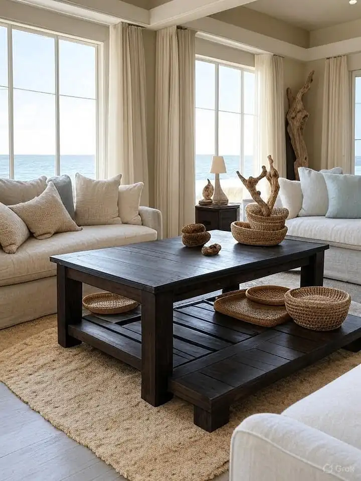 Wooden Coffee Table with Ocean View Inspiration