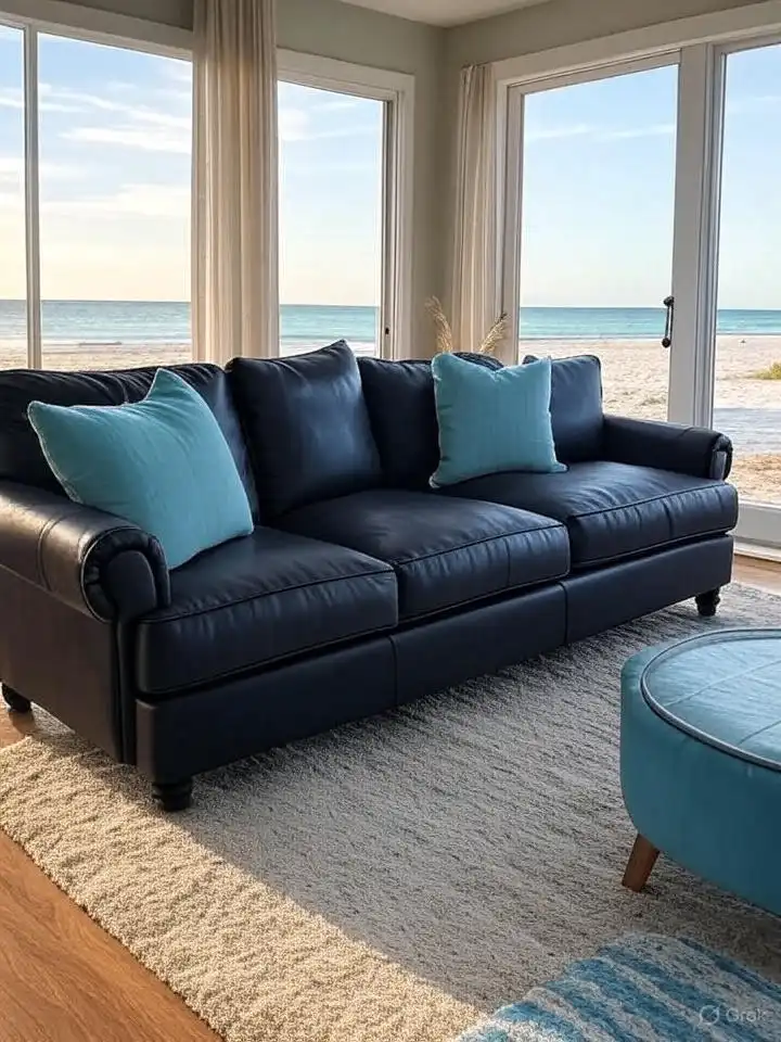 Dark Leather Sofa with Light Tones Around