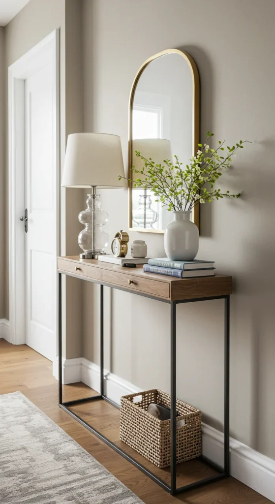 Console Table with the mirror in the hallway