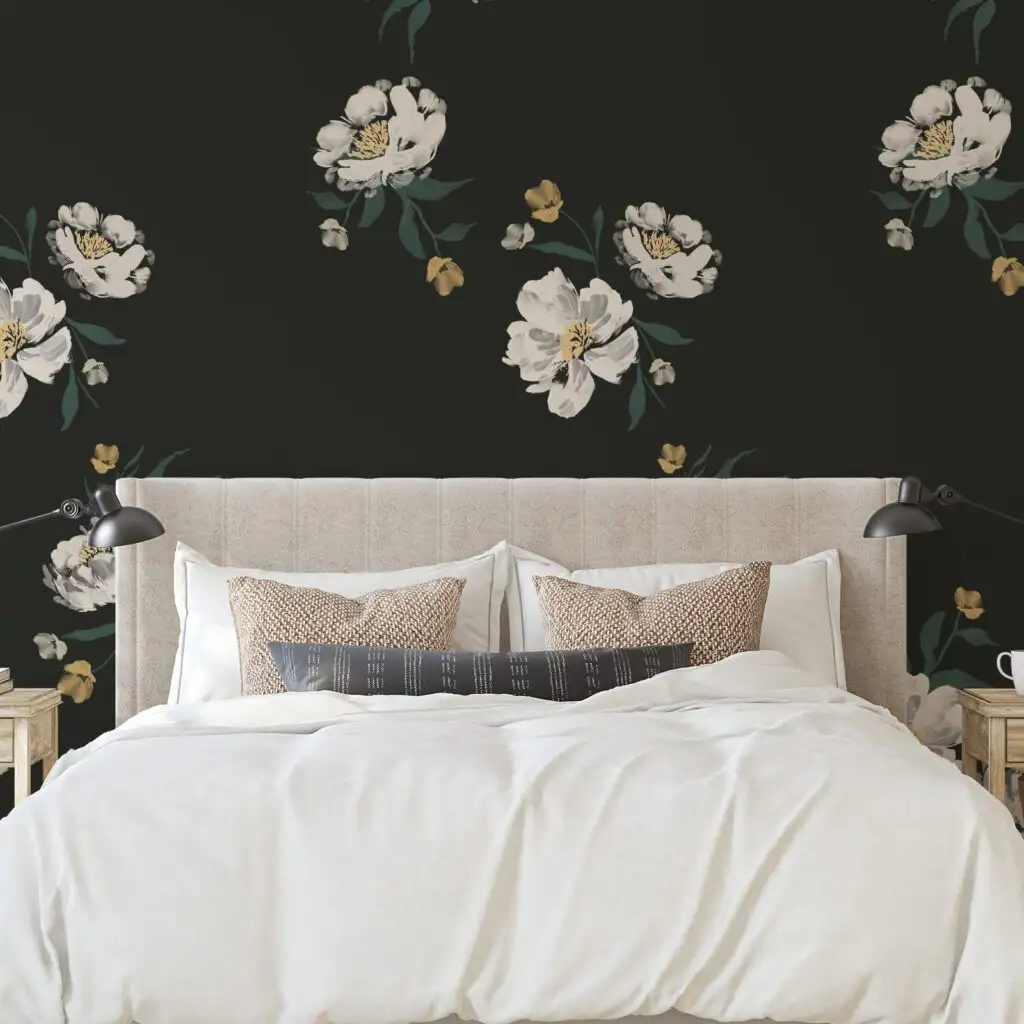 bedroom with the dark wallpaper