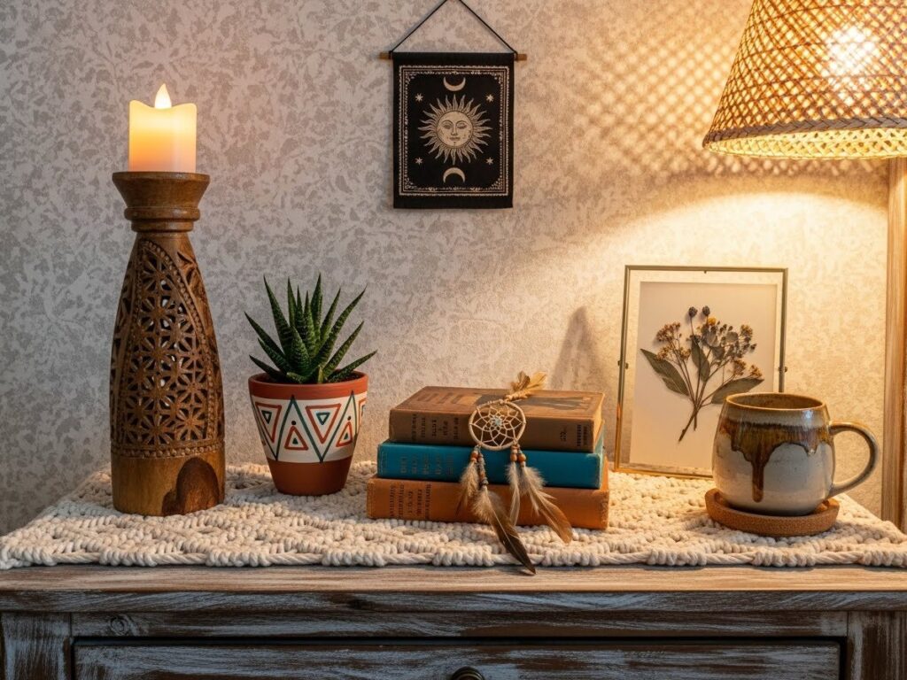 Boho Nightstand Decor with Personality