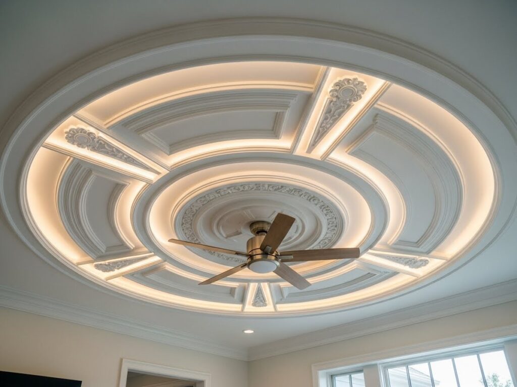 Circular POP Ceiling Design Perfect for Fan-Centric Rooms