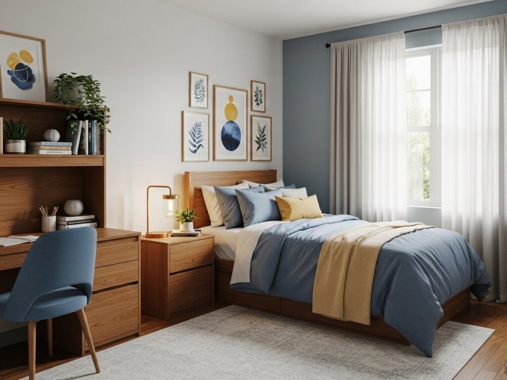 Dusty Blue and Warm Wood Combination