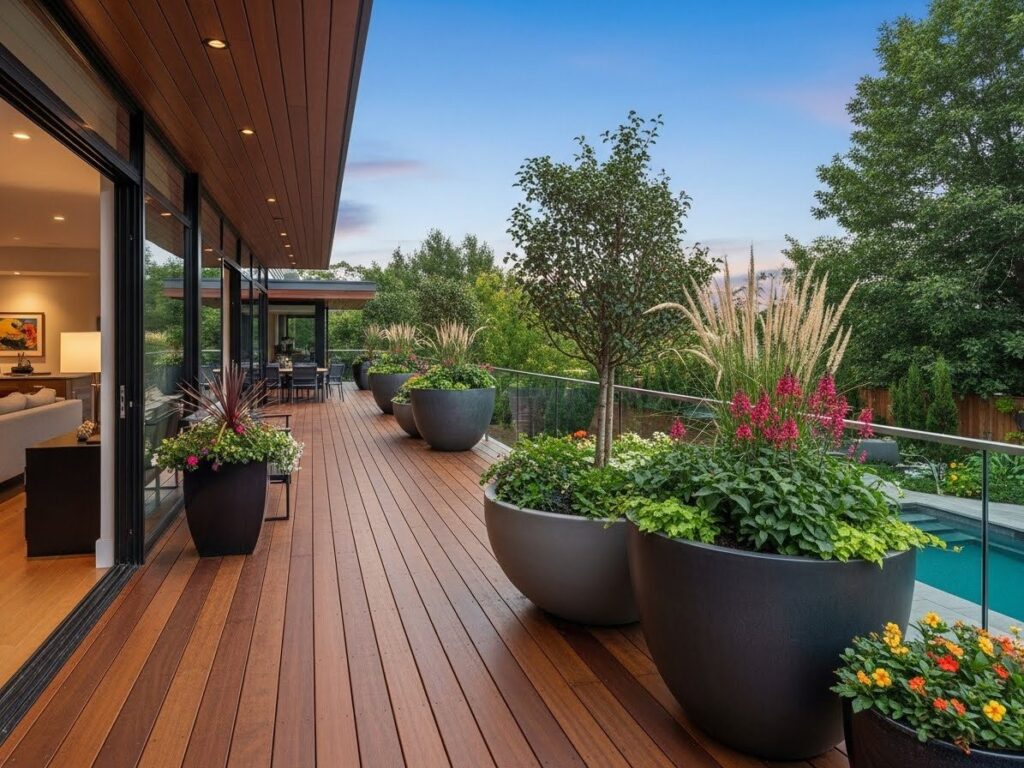 Large Deck Landscaping with Statement Planters