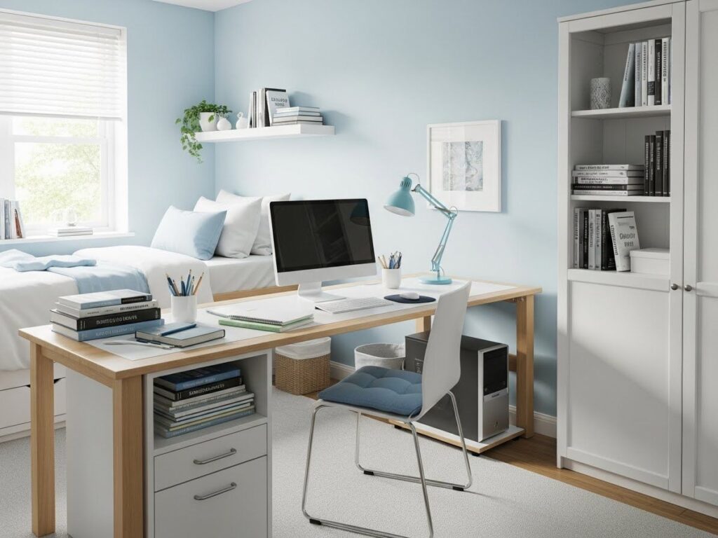 Light Blue and White for Study-Focused Spaces
