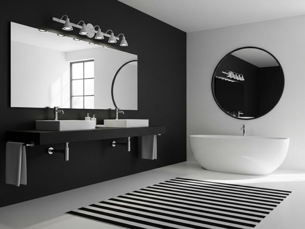 Lighting and Mirrors in Monochrome Bathrooms