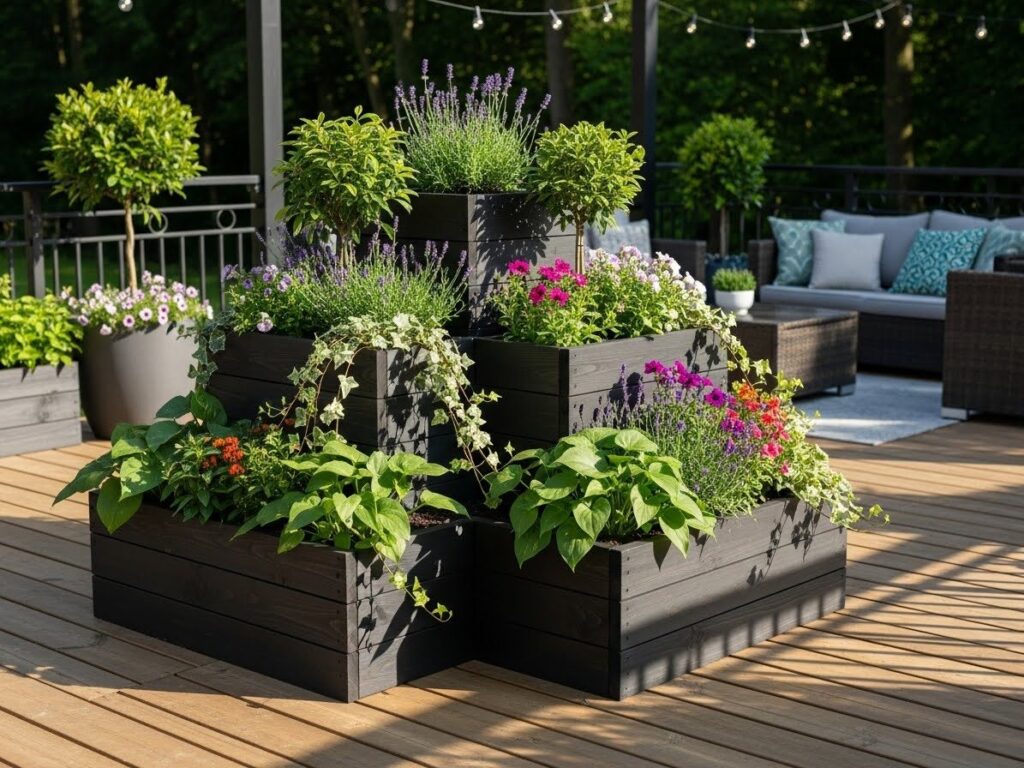 Tiered Deck Planters for Visual Depth