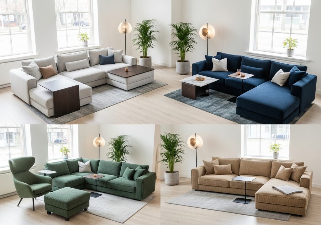 Modular sofas in different layouts