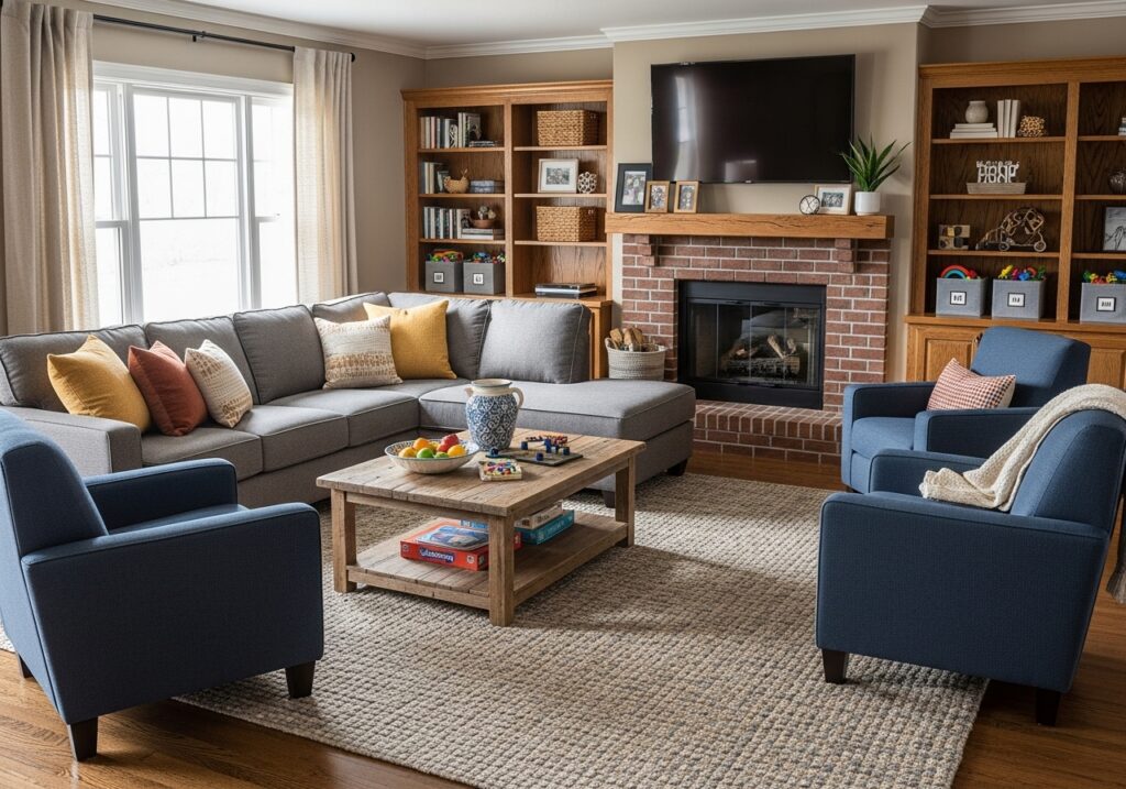 Family room with durable furniture
