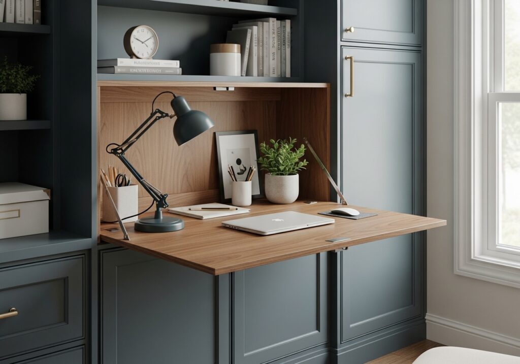Fold-down desk in cabinetry