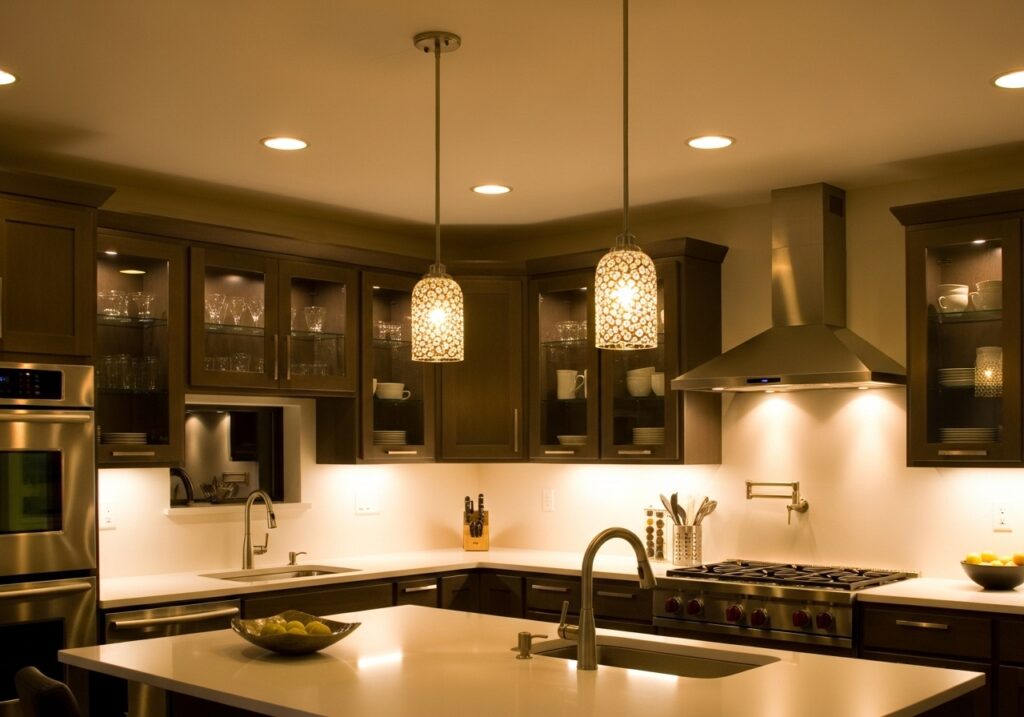 Layered lighting improves function and comfort.