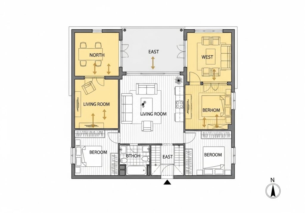  Floor plan showing sun-facing rooms