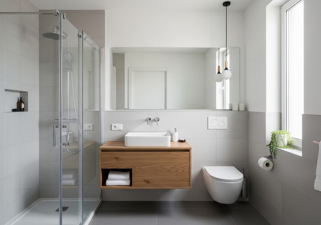 Small modern bathroom with clear glass