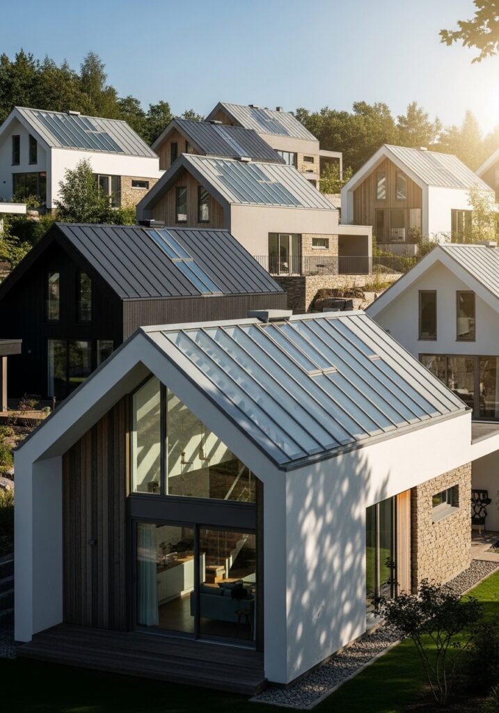 Gable houses with skylight spines bring light deep inside