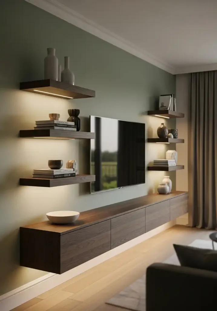  Floating Shelves Around a TV