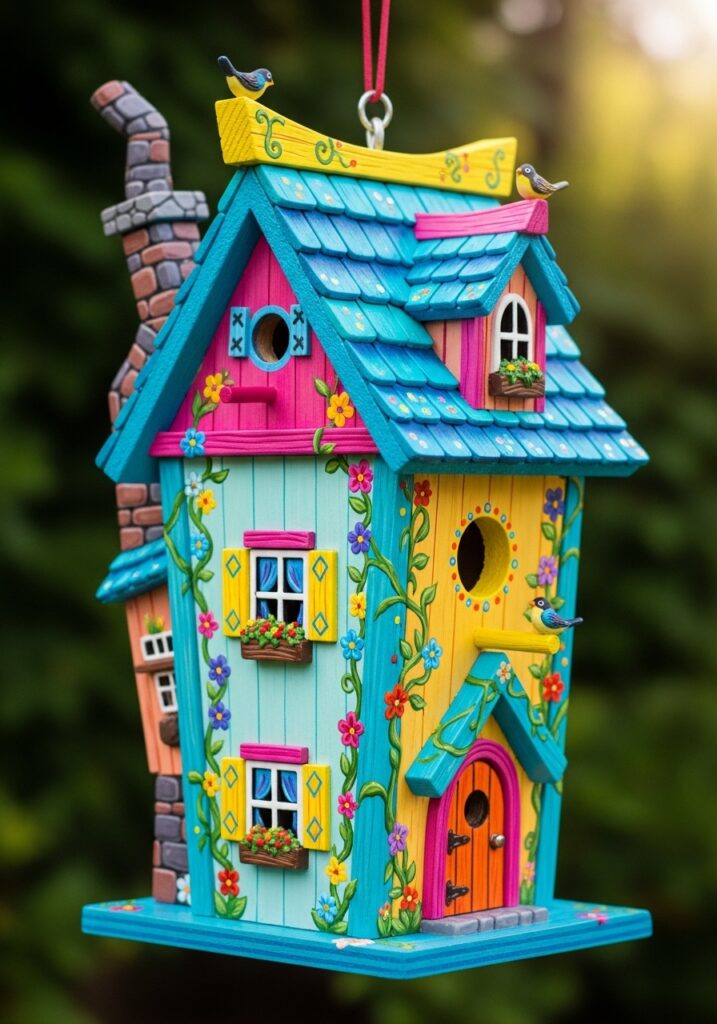 Painted Whimsical Bird House