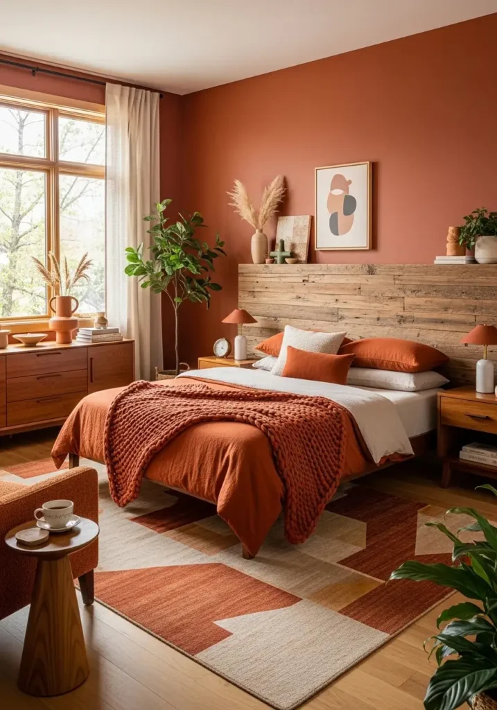 Burnt Orange and Wood Accents