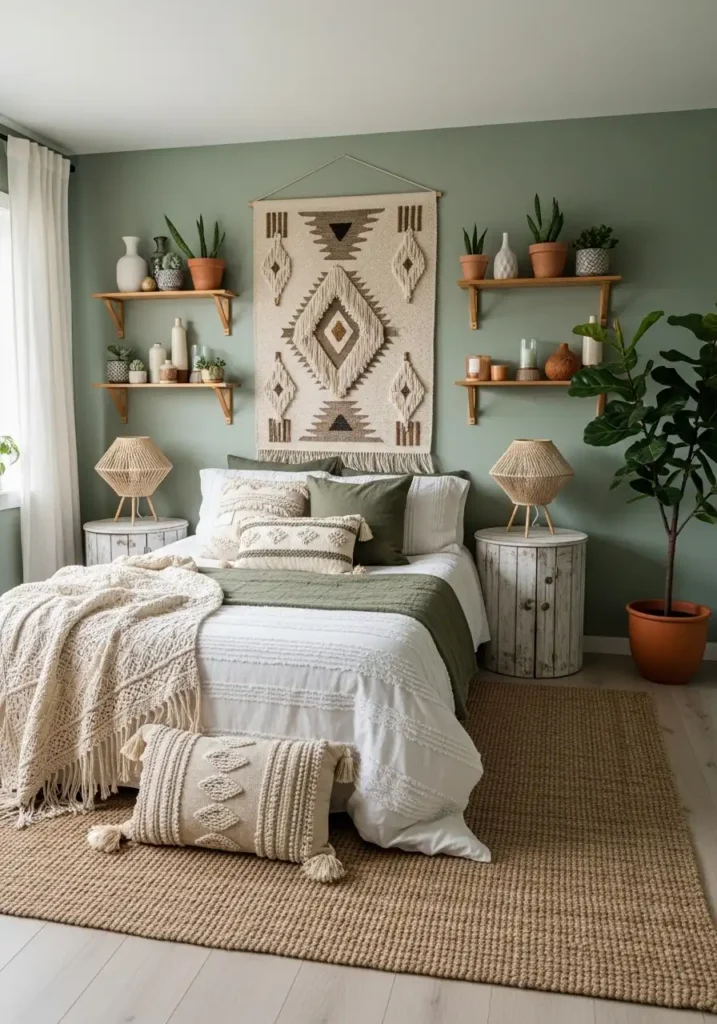 Boho Sage Green Bedroom