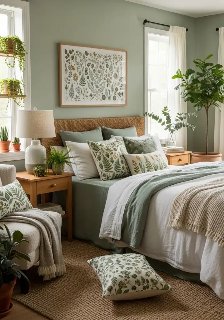 Botanical-Themed Sage Bedroom