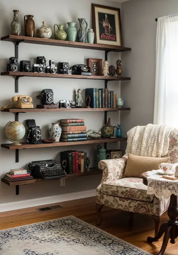 Open Shelving with Vintage Finds