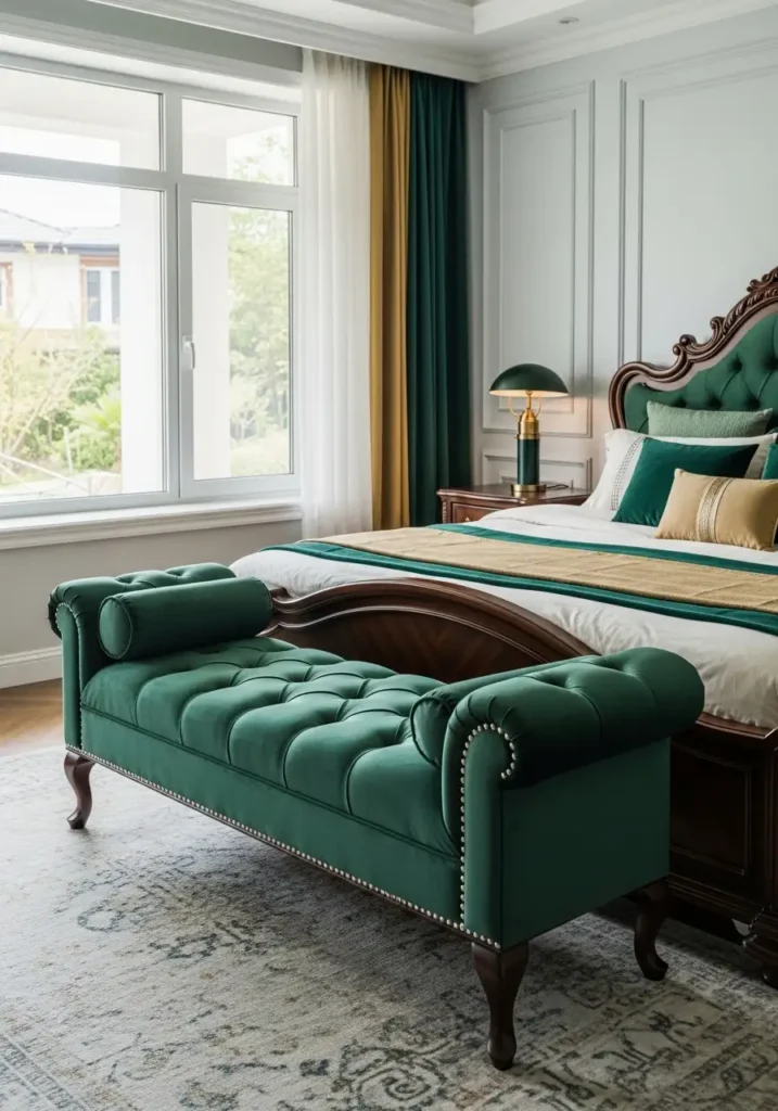 Emerald Green Upholstered Bench