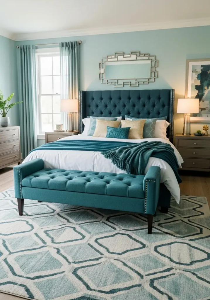 Teal Upholstered Bench