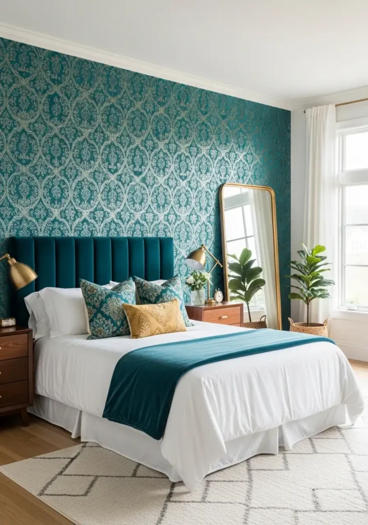 Teal Patterned Wallpaper