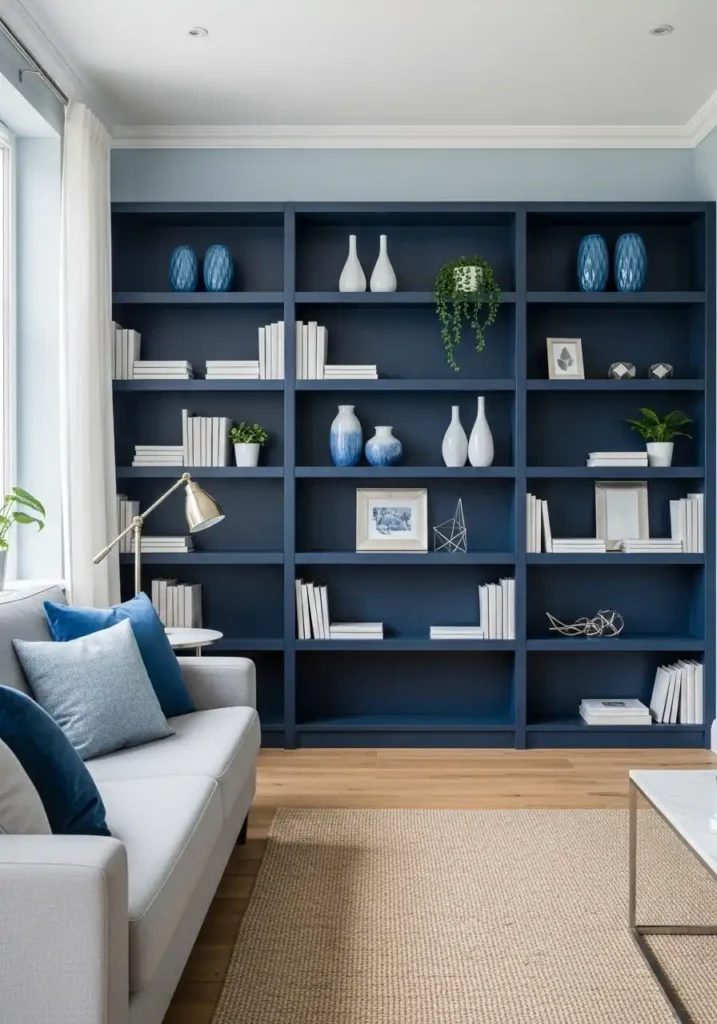 Blue Built-In Shelving