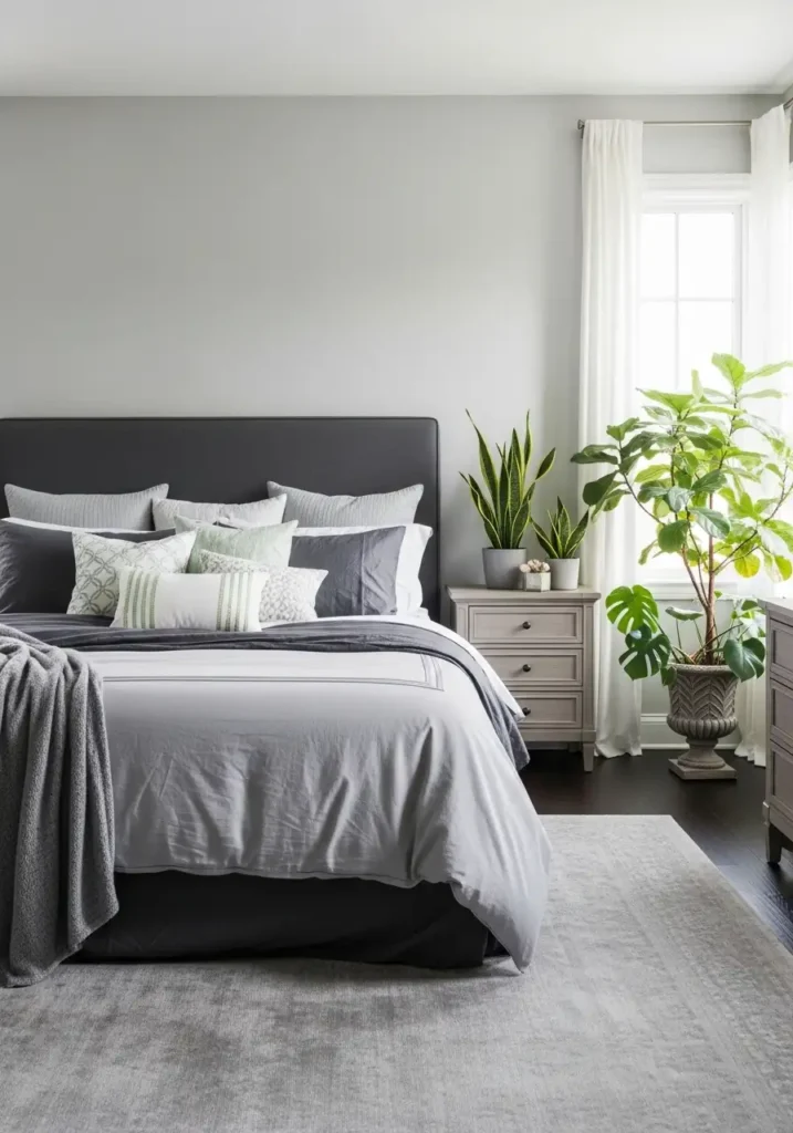 Gray Bedroom with Plants
