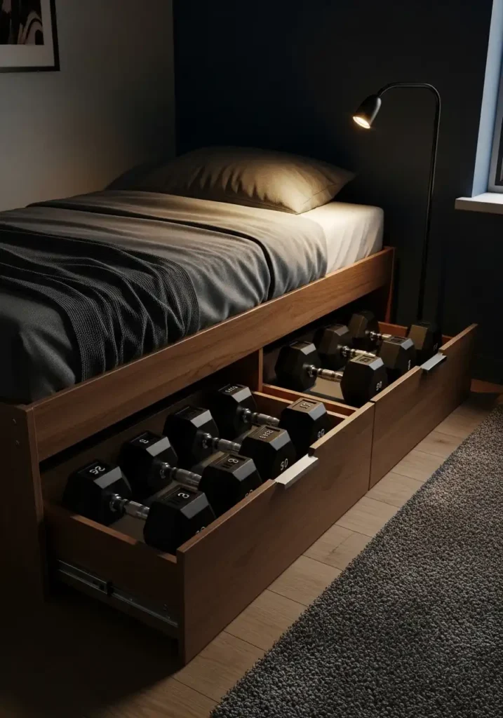 Under-the-Bed Dumbbell Storage