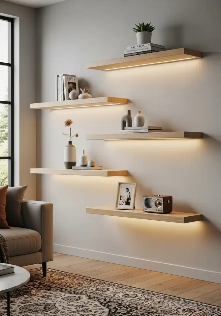 Floating Shelves with LED Lighting