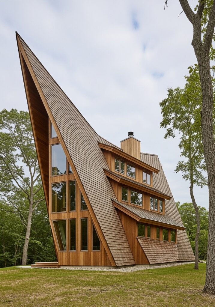 Asymmetrical gable houses add interest through proportion