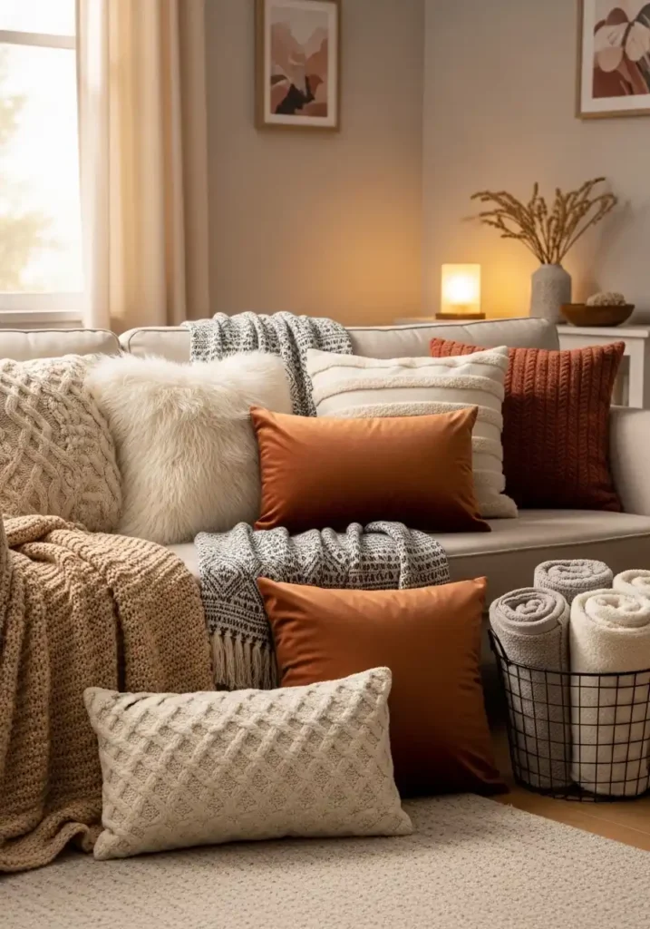 Use Throw Pillows and Blankets