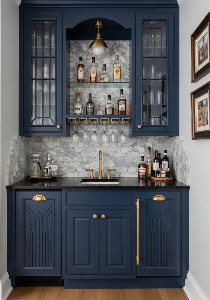 Navy Blue & Brass Mini Bar