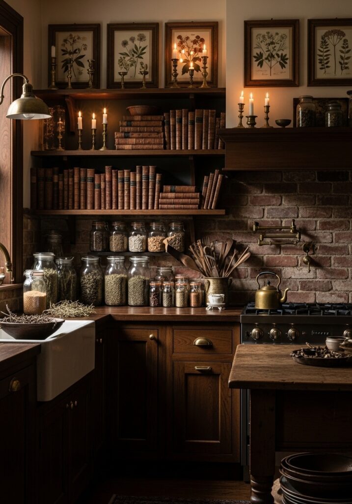 Dark Academia Inspired Kitchen with Antique Decor