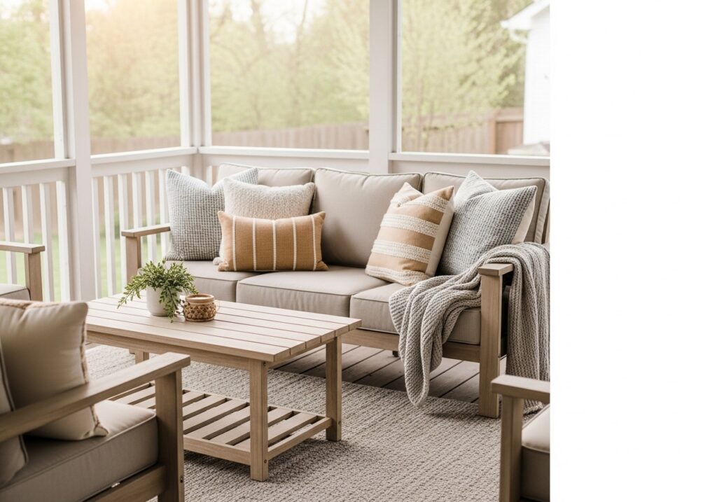 Cozy Neutral Seating Area for a Relaxing Spring Vibe