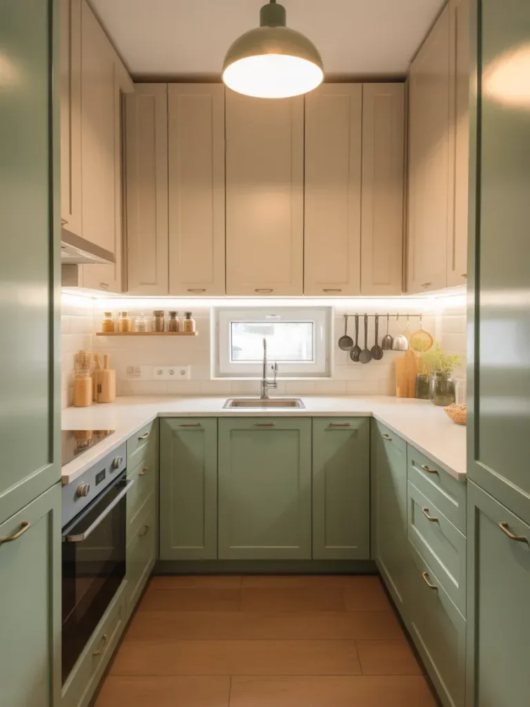 Small Kitchen Sage and Cream Layout