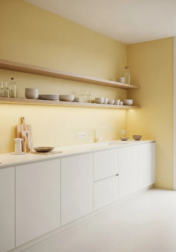 Minimalist Butter Yellow Kitchen with Warm Whites