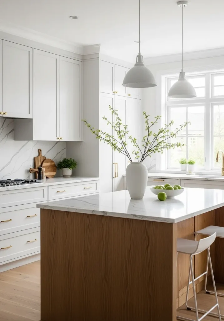 Slim White Shaker with Warm Oak Accents